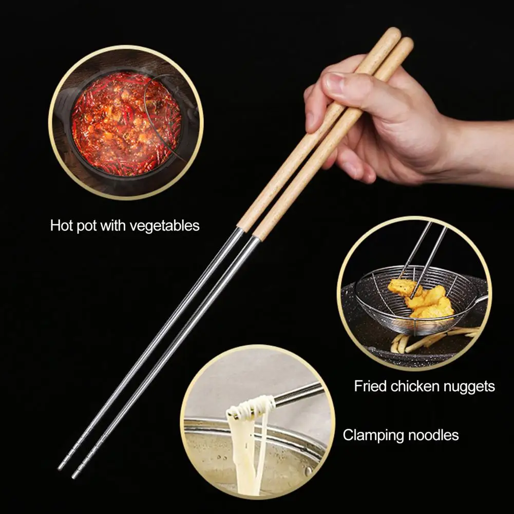 

1 Pair 304 Stainless Steel Long Chopsticks Extended Design Heat Resistant Noodles Hot Pot Chopsticks for Dining Room