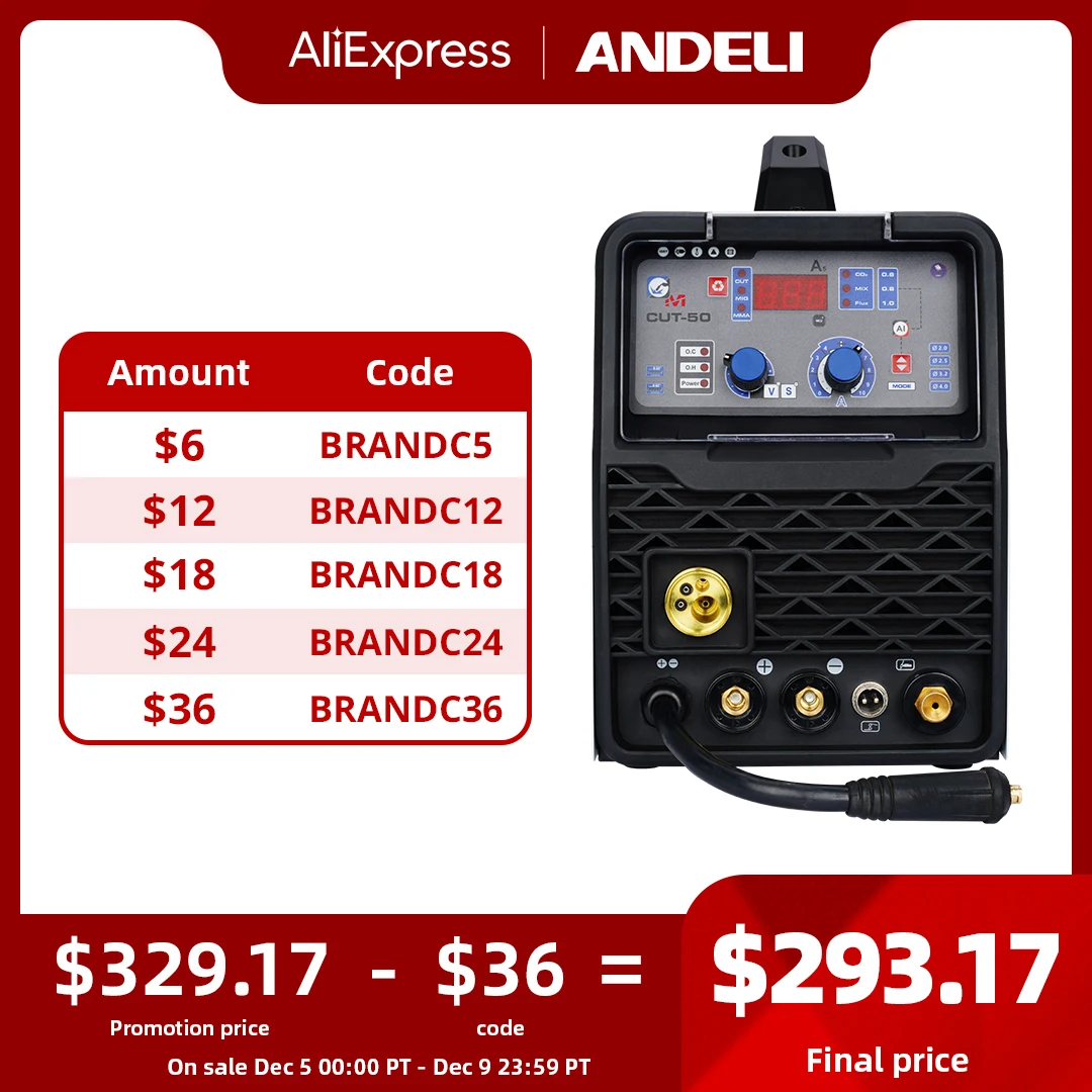 ANDELI Semi-Automatic MIG Welding Machine MCUT-50/40 220V MIG/MAG/CUT/MMA/Flux Welding 4 in 1MIG Welder Plasma Cutting Machine