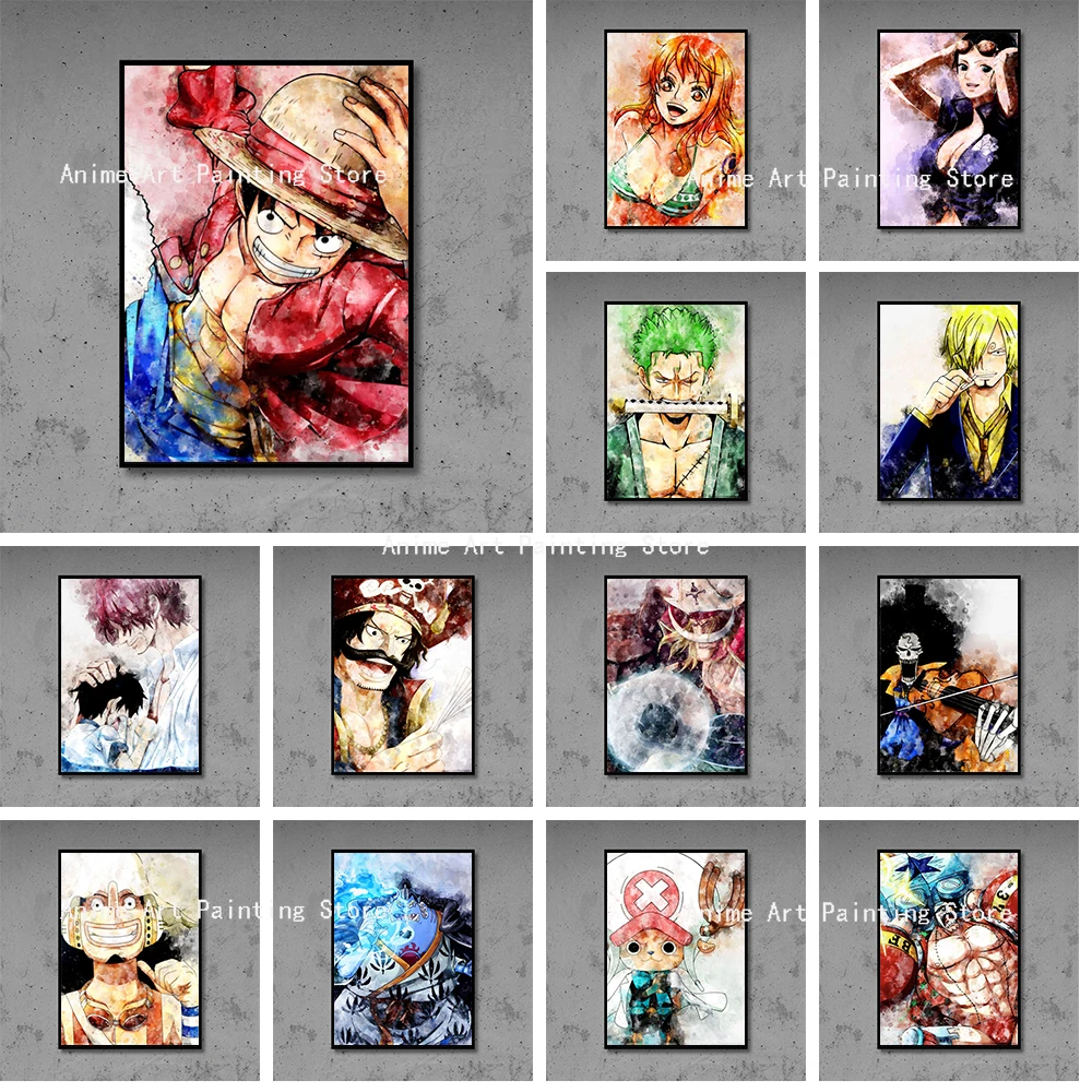 

Anime One Piece Luffy Canvas Painting Watercolor Poster Graffiti Wall Art Prints and Pictures Home Boy Bedroom Decoration