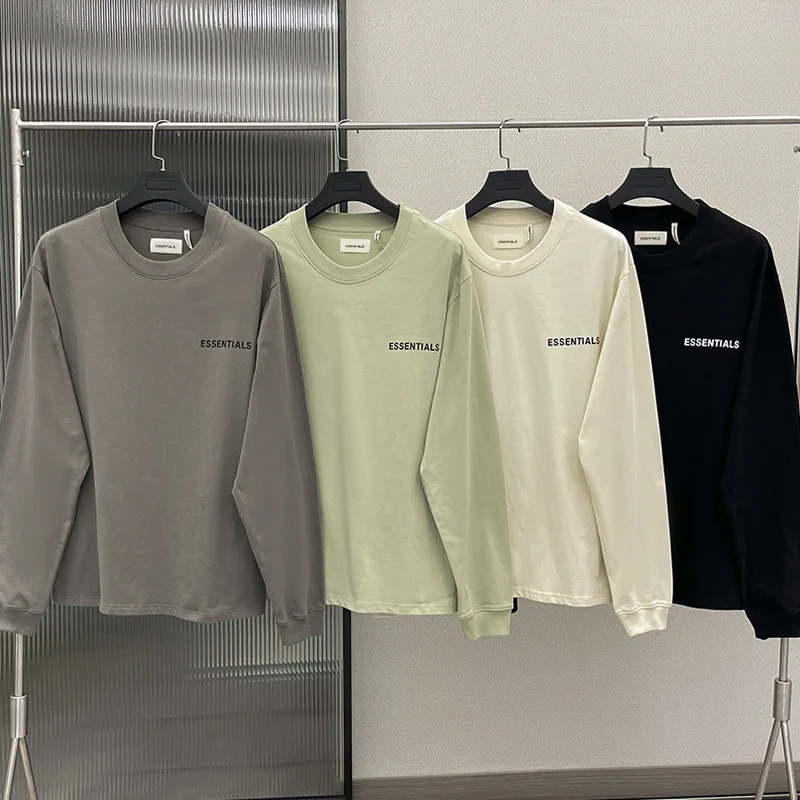 

1:1Long Men's Essentials Sleeve T-shirts Back Star Print Jerry Lorenzo Fashion Tees Oversize Cotton Hip Hop Long Sleeve T-shirt