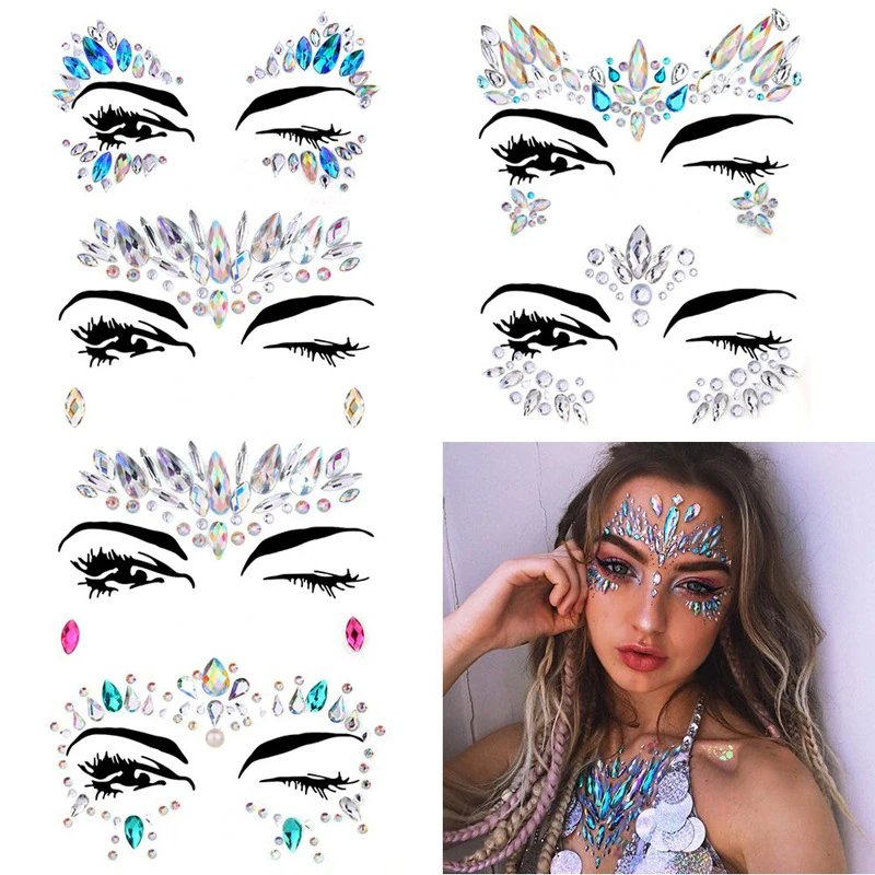Face Crystal Stickers Stage Makeup Disposable Diamond Eyebrow Makeup Stickers Face Jewelry Rhinestones Sticker Body Beauty Tools