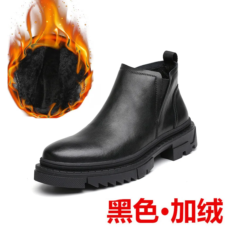

Autumn Boots Men Comfy Slip on Leather Durable Outsole Fashion Shoes Men Causal Boots Platform Leather Men Boots