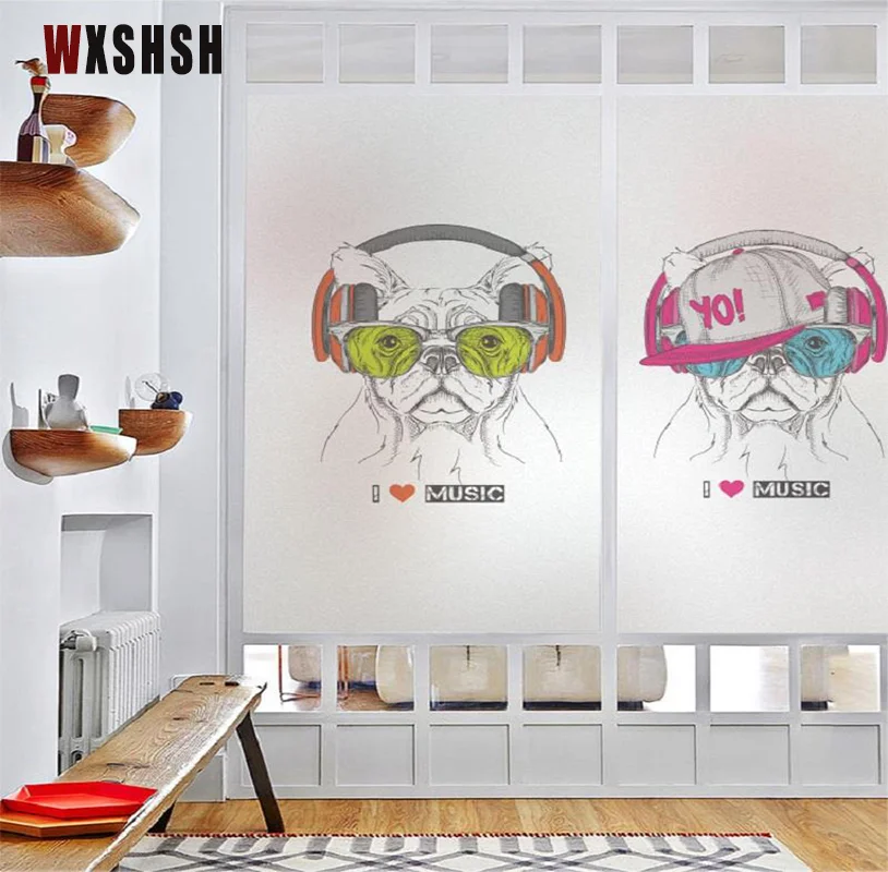 

Glass Foil Electrostatic Privacy Cartoon Animals heat transfer vinyl Decorative Frosted window tint For Kitchen Bathroom 60x100
