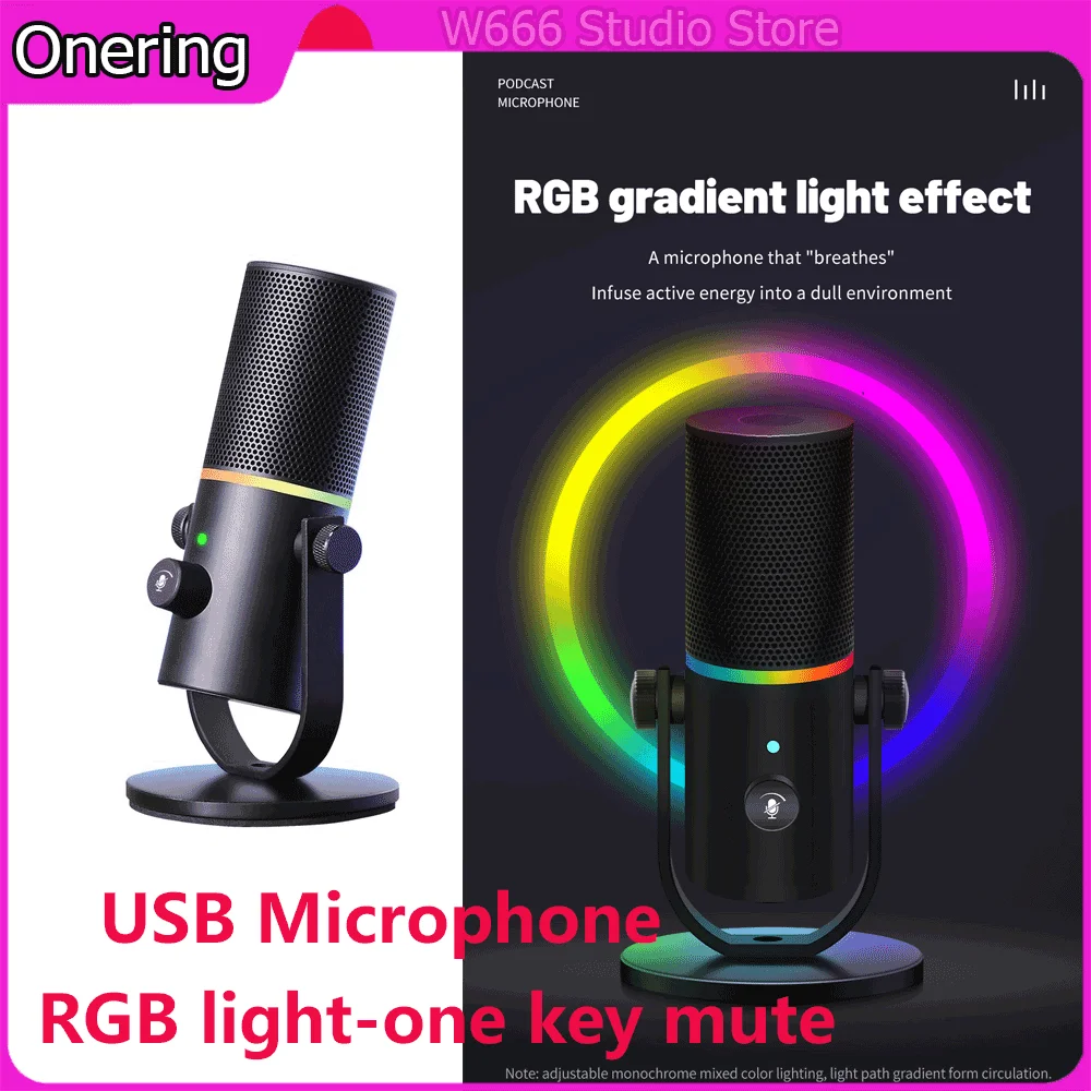 Onering OU410 USB Microphone One key Mute for laptop Computers Adjustable Studio Singing Gaming Streaming Mikrofon Mic RGB Light