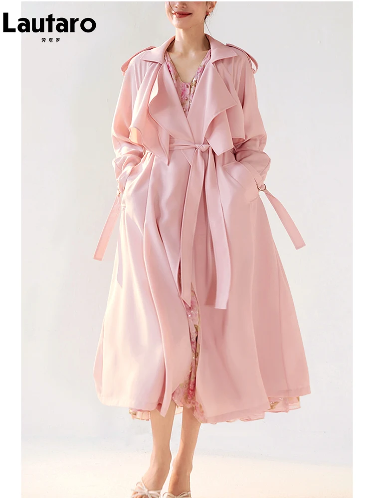 Lautaro Весна Осень Длинный Сладкий Тонкий Струящийся Мягкий Розовый Тренч Для