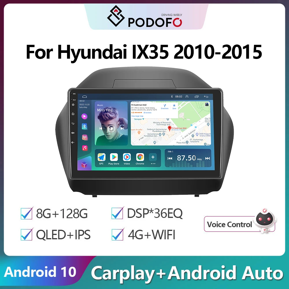 

Автомагнитола Podofo, мультимедийный видеоплеер с GPS-навигацией для Hyundai IX35 2010-2015 2din 4G WIFI Carplay