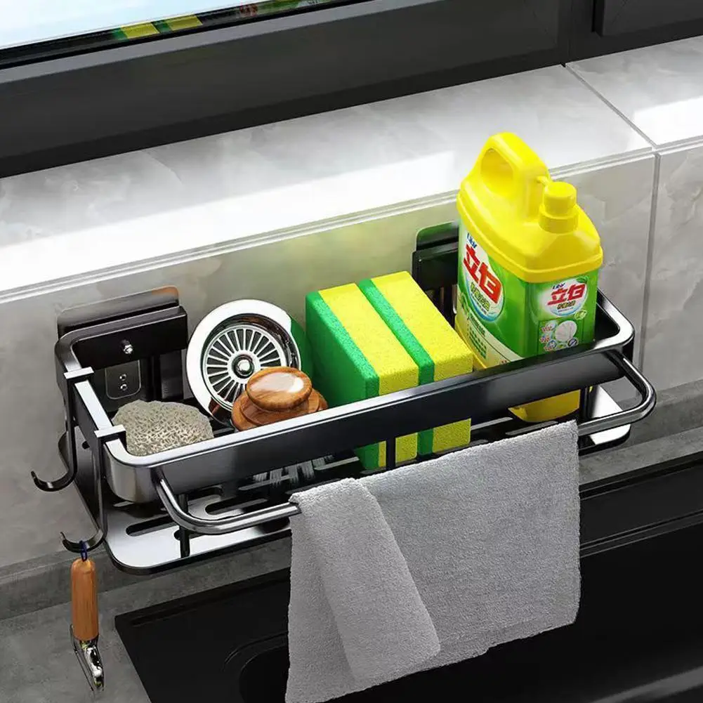 

Алюминиевый стеллаж для слива в кухонную раковину, настенный стеллаж для хранения в ванной комнате, широкий Органайзер с утолщенными краями, Стеллаж с крючками, Стеллаж с отверстием Z8H5