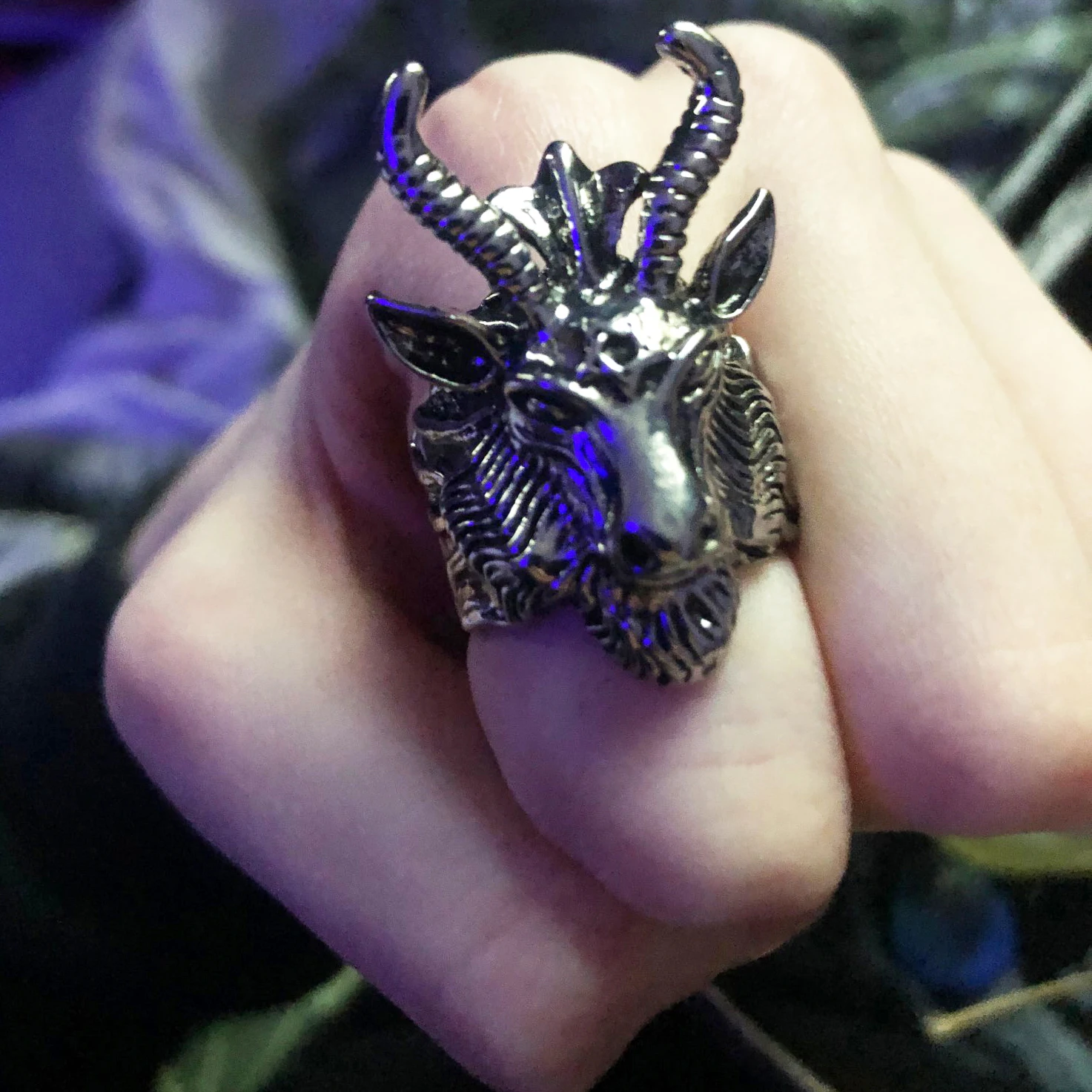 

Vintage Goat Horn Head Ring Satan Worship Baphomet Aries Zodiac Wicca Star For Men Unique Biker Punk Animal Jewelry