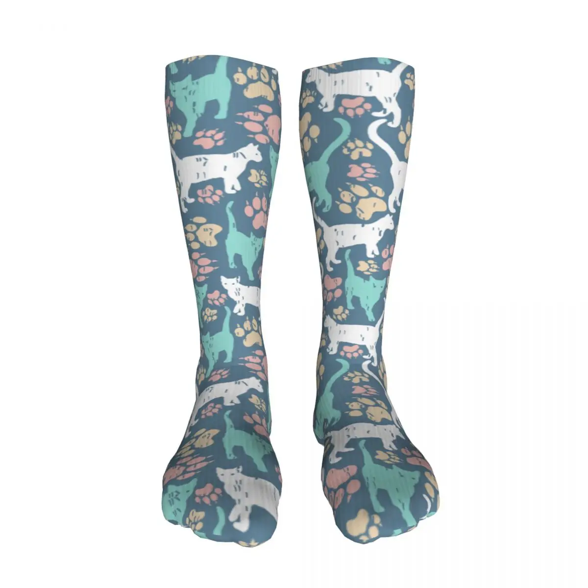 

Unisex Compression Stockings Colorful Cat And Footprint Cycling Socks Fit Diabetes Varicose Veins Running Marathon Socks