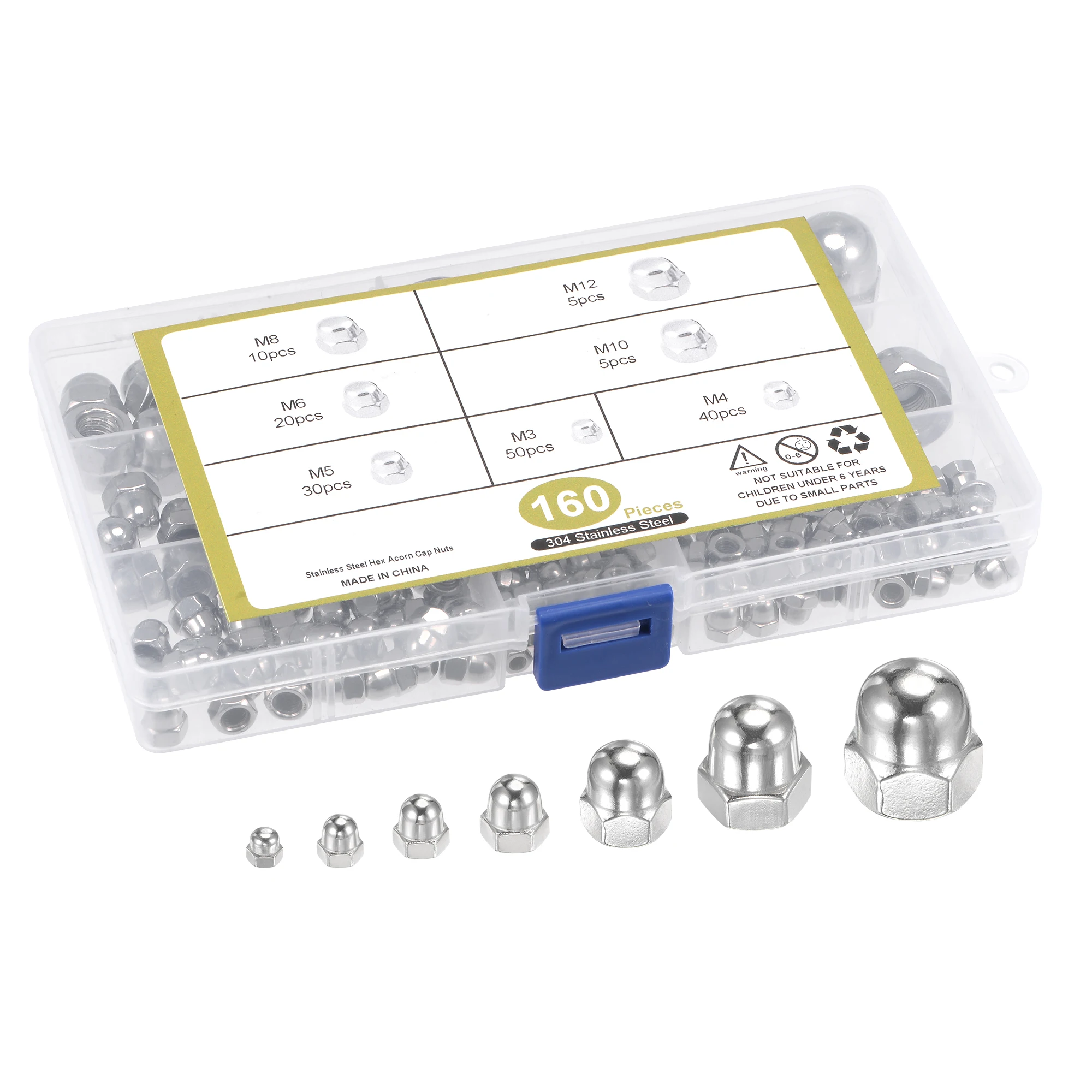 

Uxcell Dome Hex Cap Nuts Kit - 160 шт. M3 M4 M5 M6 M8 Dome Nuts 304 Шестигранная декоративная крышка из нержавеющей стали