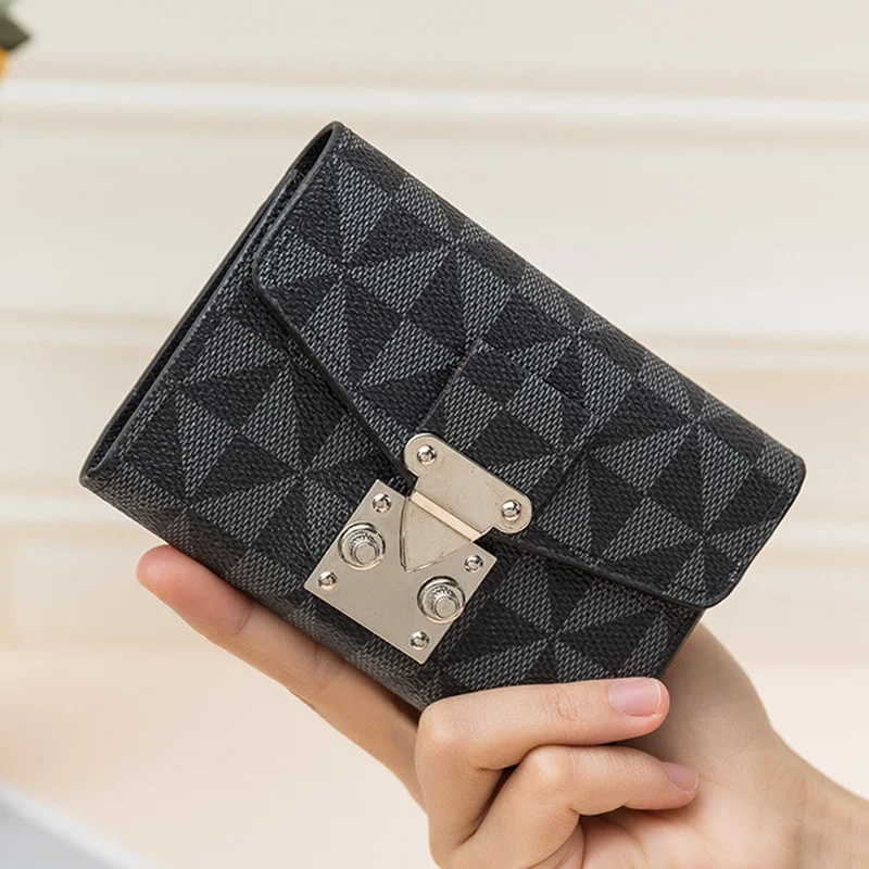 Роскошный женский кошелек маленький с коротким замком принтом в клетку