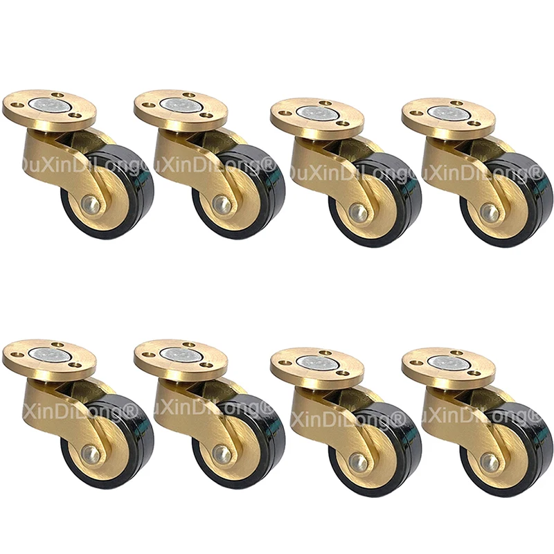 

8PCS 1Inch Brass+Rubber Wrap Casters Round Plate Furniture Wheels Sofa Table Chair Universal Castors European Roller LC209
