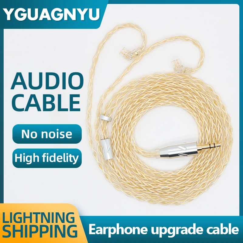 

YGUAGNYU 8-Core Silver Plated Earphone Upgrade Cable Yellow Single Crystal Copper Mmcx 0.78mm 2-Pin PVC Cable With Straight Plug
