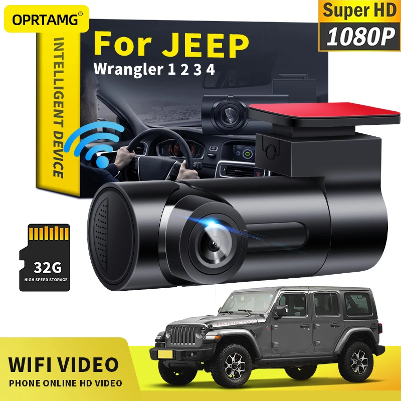 

Автомобильный видеорегистратор OPRTAMG, камера 1080P HD, Wi-Fi, для JEEP Wrangler 1 2 3 4 1994 1995-2019 2020 2021 2022