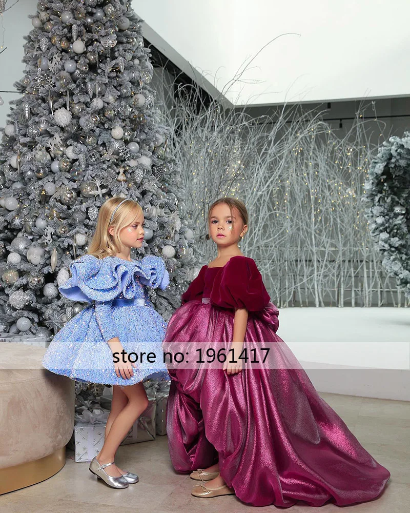 

Cute Puffy Baby Girl Dresses Sequined Tulle Kid Birthday Princess Dresses Child Dress Cute Kid Party Gowns AG0724