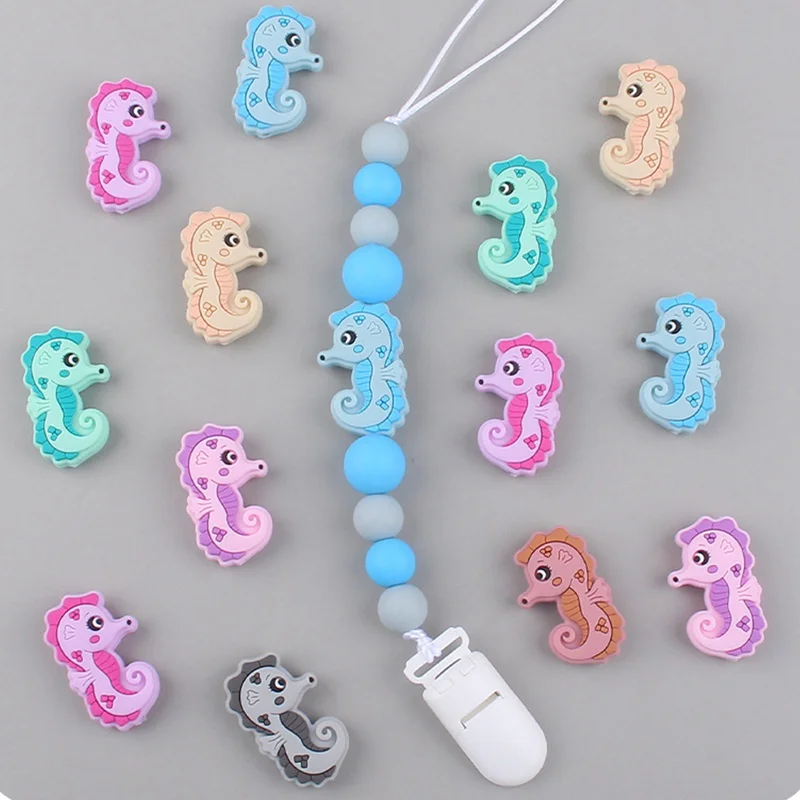 

New Seahorse Silicone Teether Animal Beads Food Grade Chewing Beads DIY Pacifier Chain Silicone Bead Baby Toys