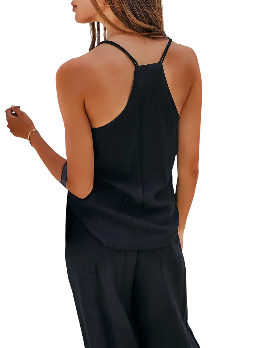 

Women s Casual Two Piece Outfit Spaghetti Strap Camisole and Wide Leg Pants Set for Comfortable Loungewear - Relaxed Fit