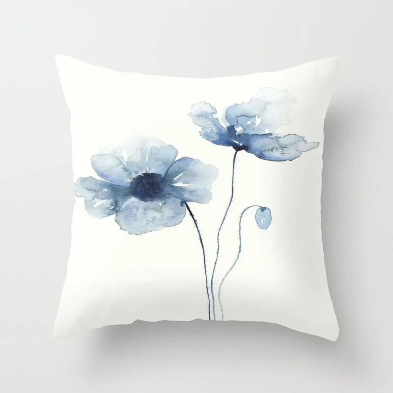 

Watercolor Blue Flowers Geometry Cushion Cover Small Throw Pillow CasePillowcase Sofa Cover Square 45cmx45cm