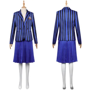 Wednesday Addams Wednesday Cosplay Costume Blue School Uniform Skirt Outfits Halloween Carnival Party Suit