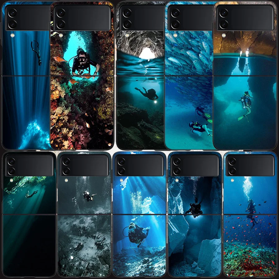 

Deep sea diving Adventure Case for Samsung Galaxy Z Flip3 Flip4 5G Black Hard Cell Phone Cover Z Flip 3 4 Luxury PC Shell Zflip3