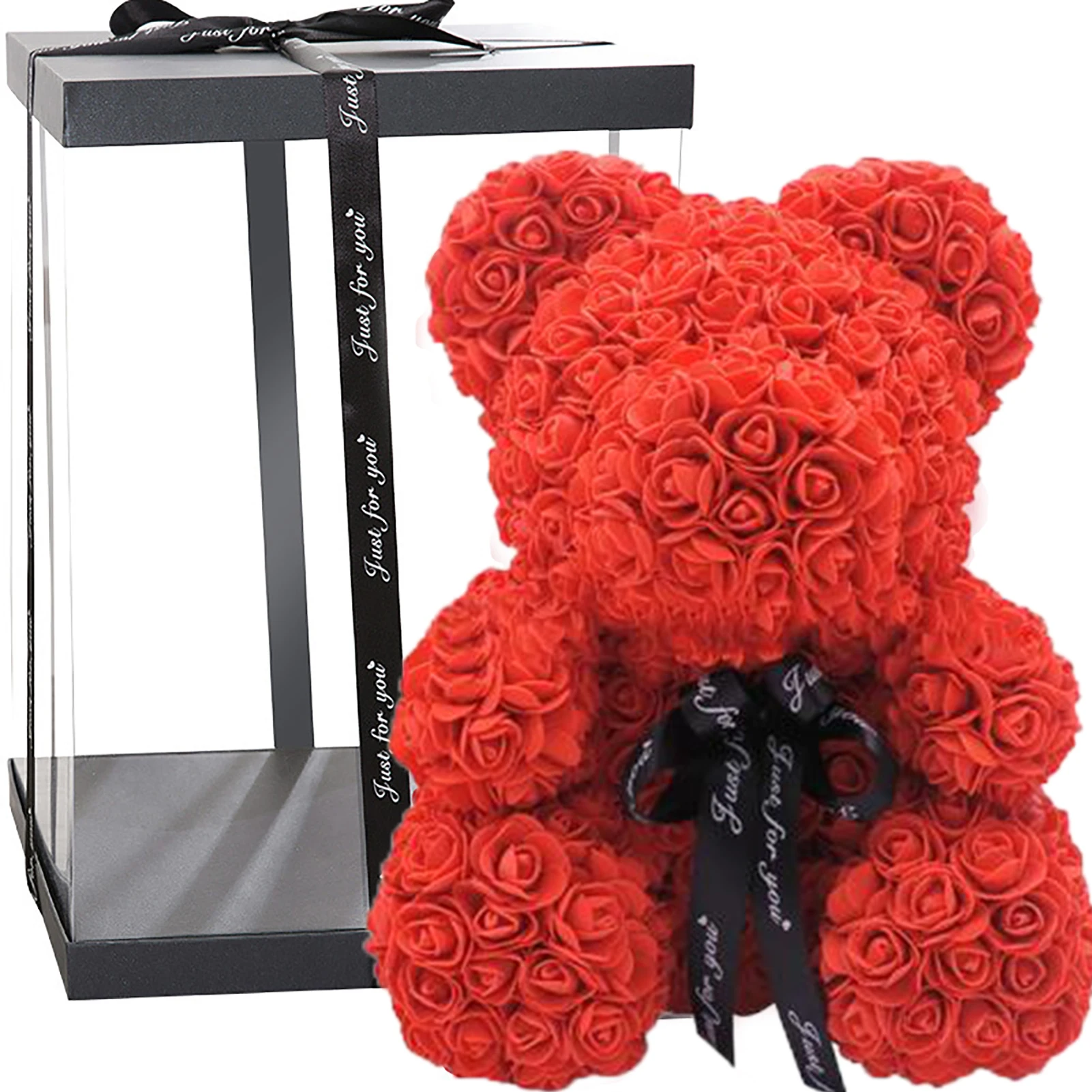 

Rose Bear 25cm Artificial Teddy Rose Bear Handmade Flower Bear Of Roses For Women Valentine's Day Wedding Bithday Christmas Gift