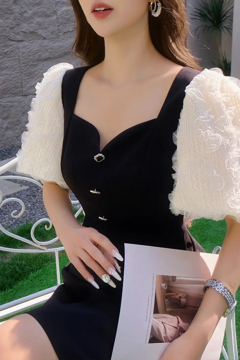 DABUWAWA Tienda Vestidos Elegantes Para женщин бриллианты сердечко шеи платья для кружева пышные