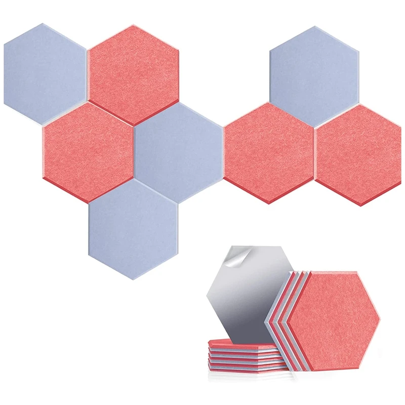 

16 Pack Self Adhesive Hexagon Acoustic Panels 14X13X0.4 Inch High Density Sound Absorbing Wall Panel Eliminate Echoes