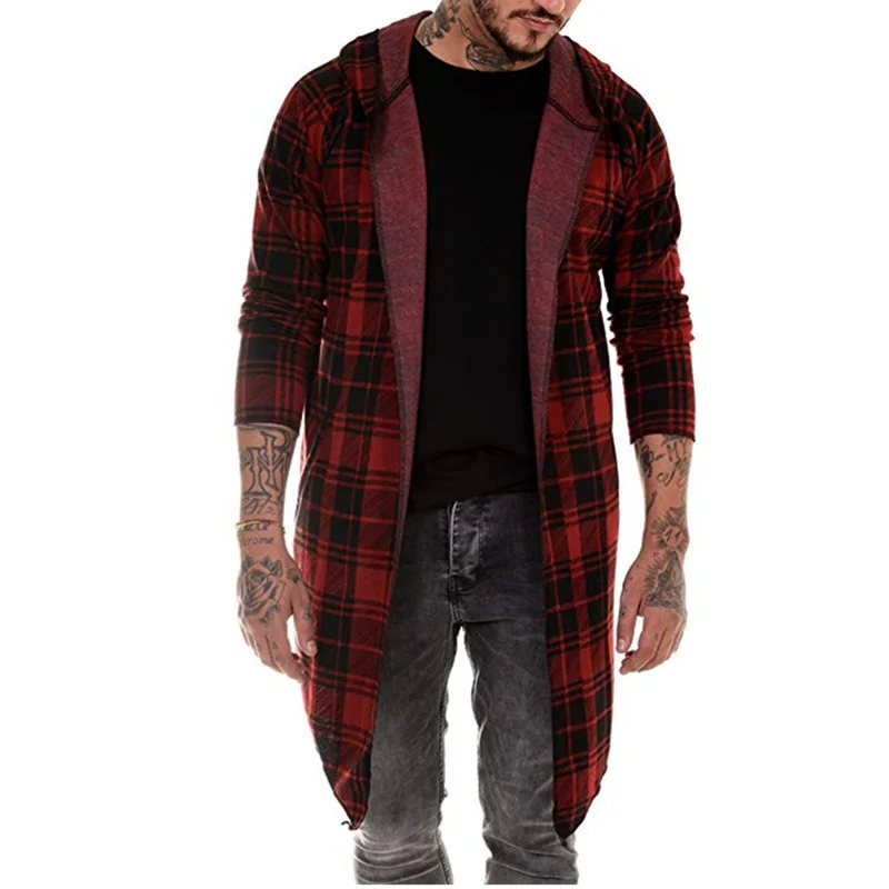

long coat men gothic trench coat men cardigan slim long cloak sweater hooded Knitted plaid fashion jacket autumn steampunk