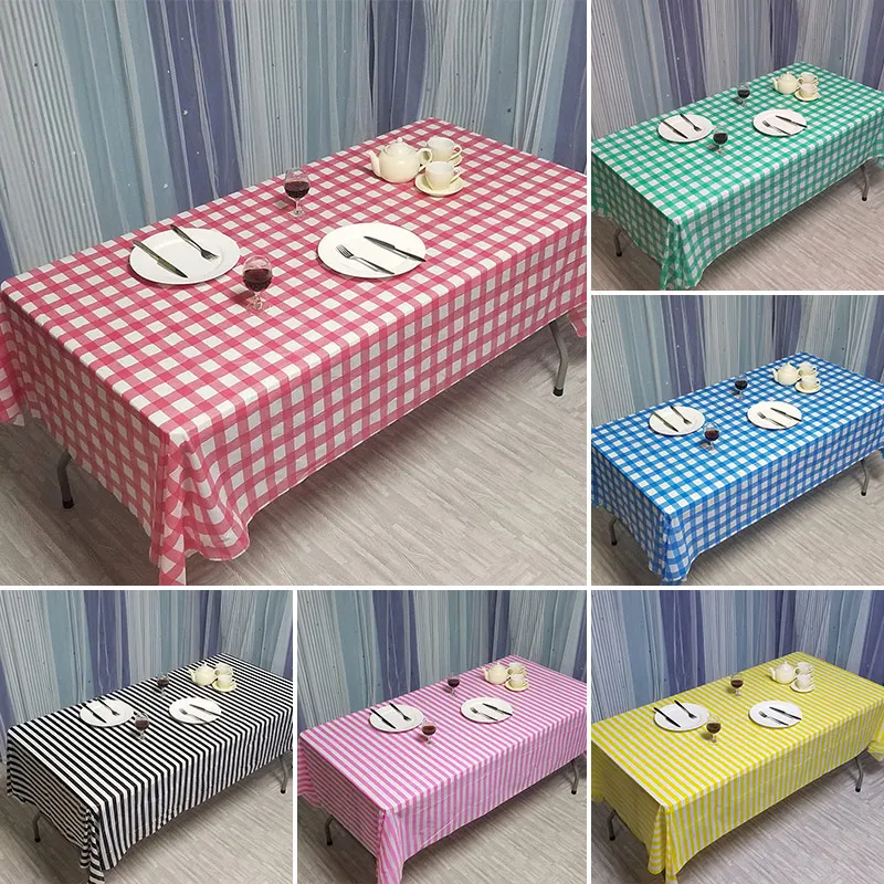 

Weekend Picnic Party Disposable Pe Tablecloth 137x274 Checkered Stripes Wavy Plastic Waterproof And Oil-Proof Tablecloth Ins