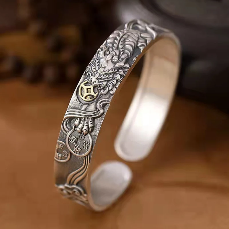 

DSGuochao Lucky Pixiu Copper Coin Bracelet Men's Solid Retro Personality Auspicious Cloud Opening Domineering