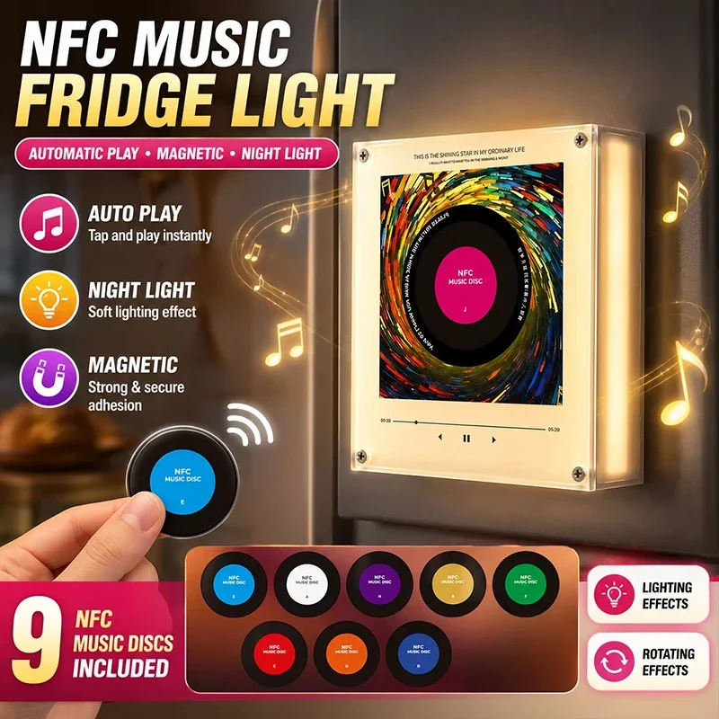 Фото Магнитный светильник NFC для холодильника с сенсорным управлением, воспроизведением музыки и отображением альбомов, магнитный декоративный светильник, ночник с зарядкой USB-C, украшение для холодильника №3