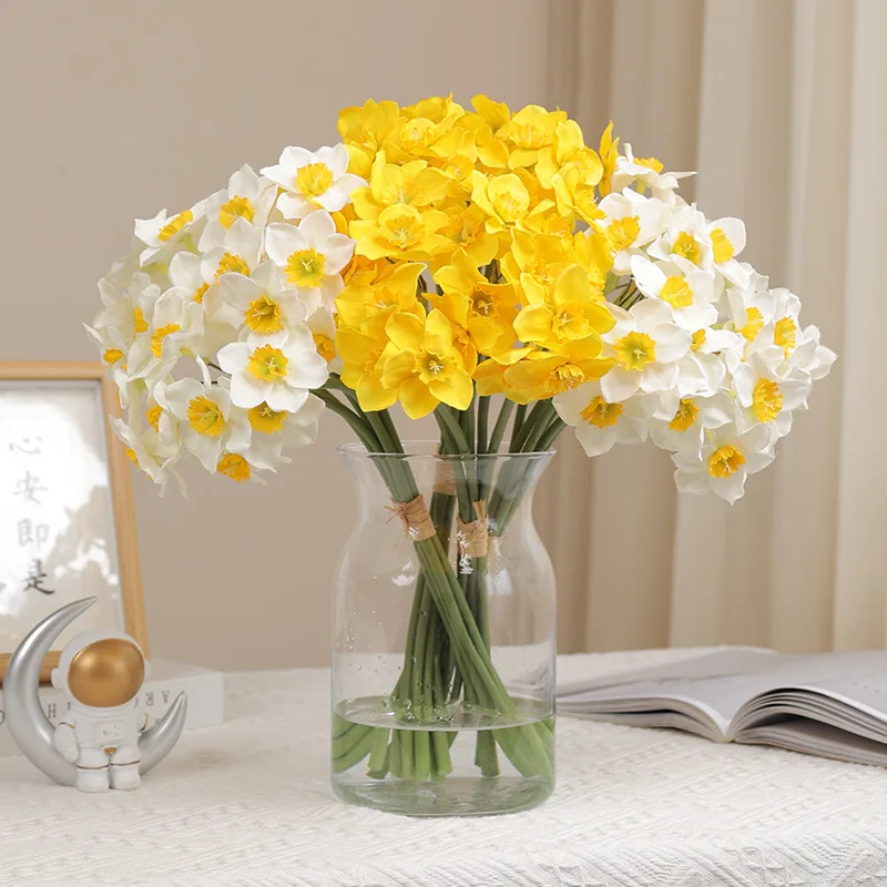 

6Pcs/bunch Fake Flowers Narcissus Wreath Daffodil Artificial Plant Living Room Home Decoration Floral Bouquet Wedding Decoration