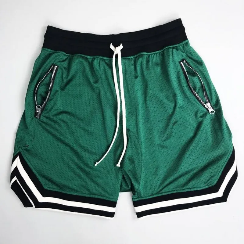 

Green Men's Casual Shorts Gyms Fitness Zippers Pocket Quick-Dry Basketball Shorts Joggers Bodybuilding Knee Length Pants