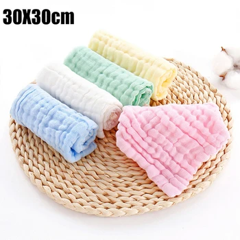 1/5Pcs 30x30cm Baby Towel Bath Towels Face Washcloth Muslin Squares Cotton Hand Wipe Gauze for Bathing Feeding Kids Handkerchief 1