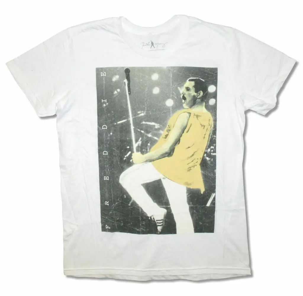 

Queen Freddie Live Pose Mens White T Shirt New Licensed