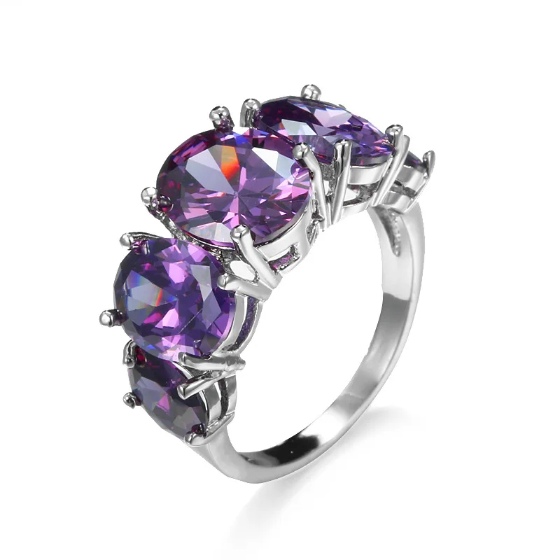 

Elegant Female Purple Crystal Stone Ring Fashion Personality Charm Silver Color Wedding Rings for Women Engagement Party Jewelry