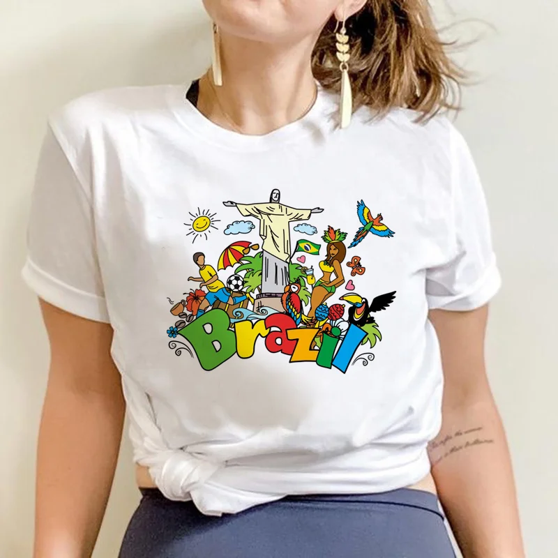 

Футболка с надписью «Бразилия», белая мужская футболка y2k в японском стиле, футболки с рисунком