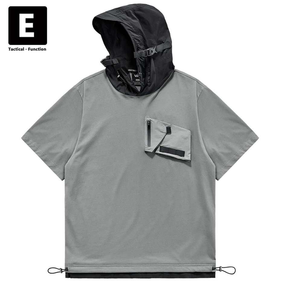 Hooded T-shirts Summer Short Sleeve Tshirt Men Streetwear Tops Tees Harajuku Techwear Male T Shirt