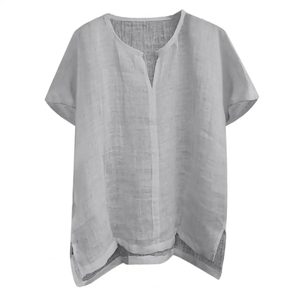 

Chic Summer T-shirt Vintage Keep Cooling Split Hem V Neck Plus Size Men Top