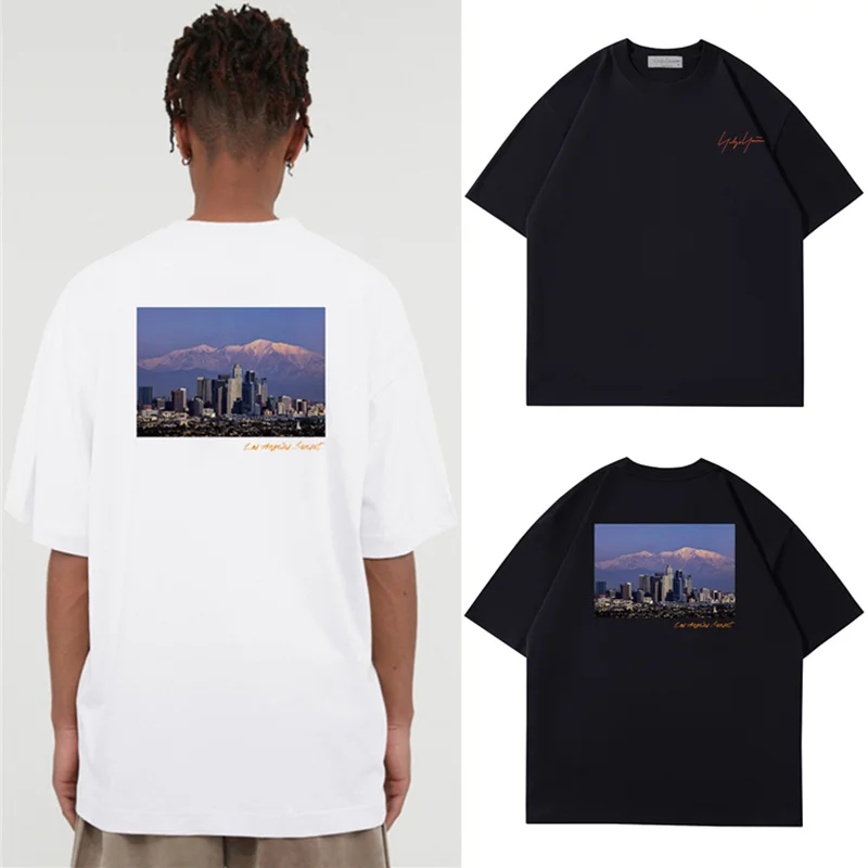 

Yohji Yamamoto Y-3 2024 Summer Men's T-shirt Los Angeles Exclusive Metropolitan Print Casual Short Sleeve Tees For Men and Women