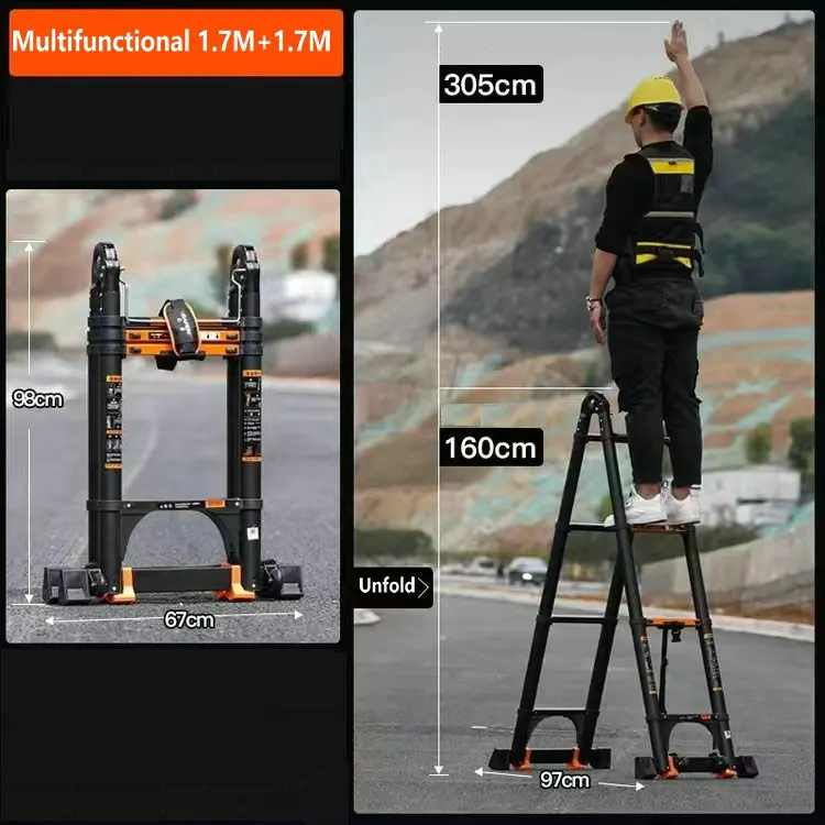 

1.7M+1.7m Multifunctional Foldable Deformable Telescopic Aluminum Alloy Herringbone/I-Shaped Ladder/Straight Ladder Anti-Tilt