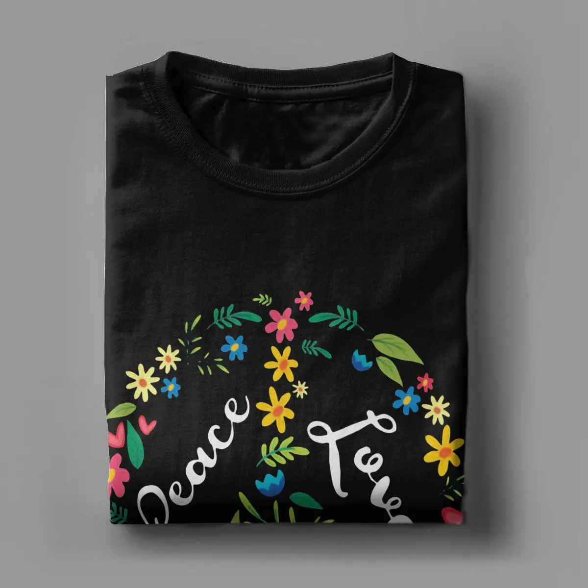 Цветочный мир символ Мужская футболка 70s хиппи новинка Женская с круглым вырезом