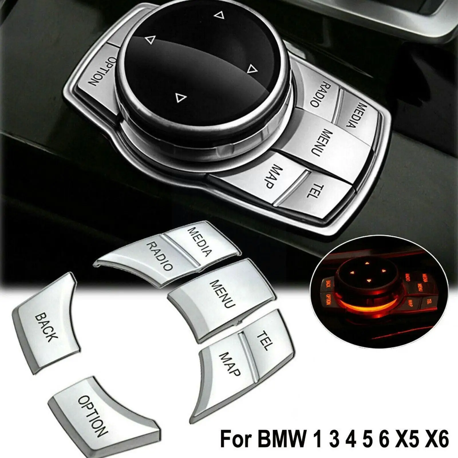 

Автомобильные мультимедийные пуговицы, декоративная накладка, наклейка, автомобильная хромированная декоративная кнопка для BMW 1/2/3/5/6/7/X1/X3/X5/X6 Y7R1