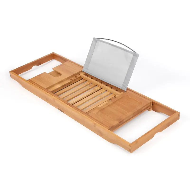

Extendable Bamboo Bathtub Tray with Flip-up Reading Shelf, One Bath Shelf