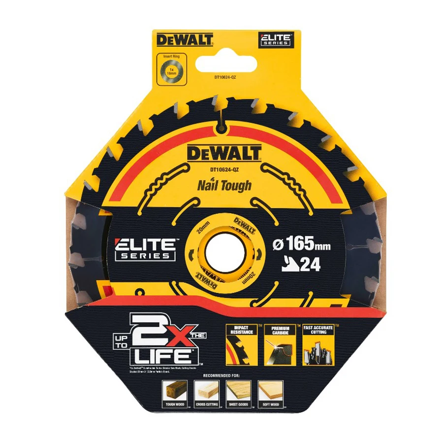 Фото DEWALT DT10624-QZ 1/3 шт. 24T Диск для циркулярной пилы по дереву 165×20 мм, универсальные аксессуары для электроинструментов №4