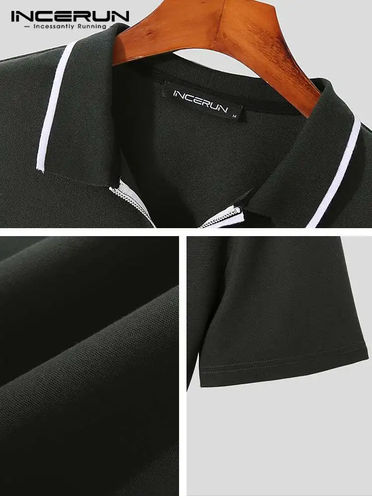 Casual Simple Style Men's Tops INCERUN Loose Comfortable Blouse Male Solid All-match Zipper Short Sleeve Lapel Shirts S-5XL 2022