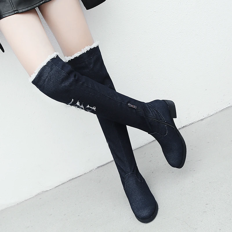 Women Boots Luxury 2022 Winter Fashion Zipper Low Heel Women Shoes New Casual Plus Size 40-46 Cowboy Knee High Ladies Boots