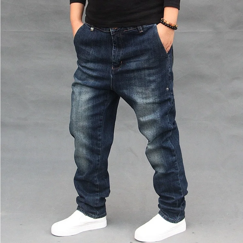 Four Seasons Harlan Jeans Mens Loose Plus Size Elastic Skateboard Pants Fashion Straight Solid Color Full Length Casual Trousers