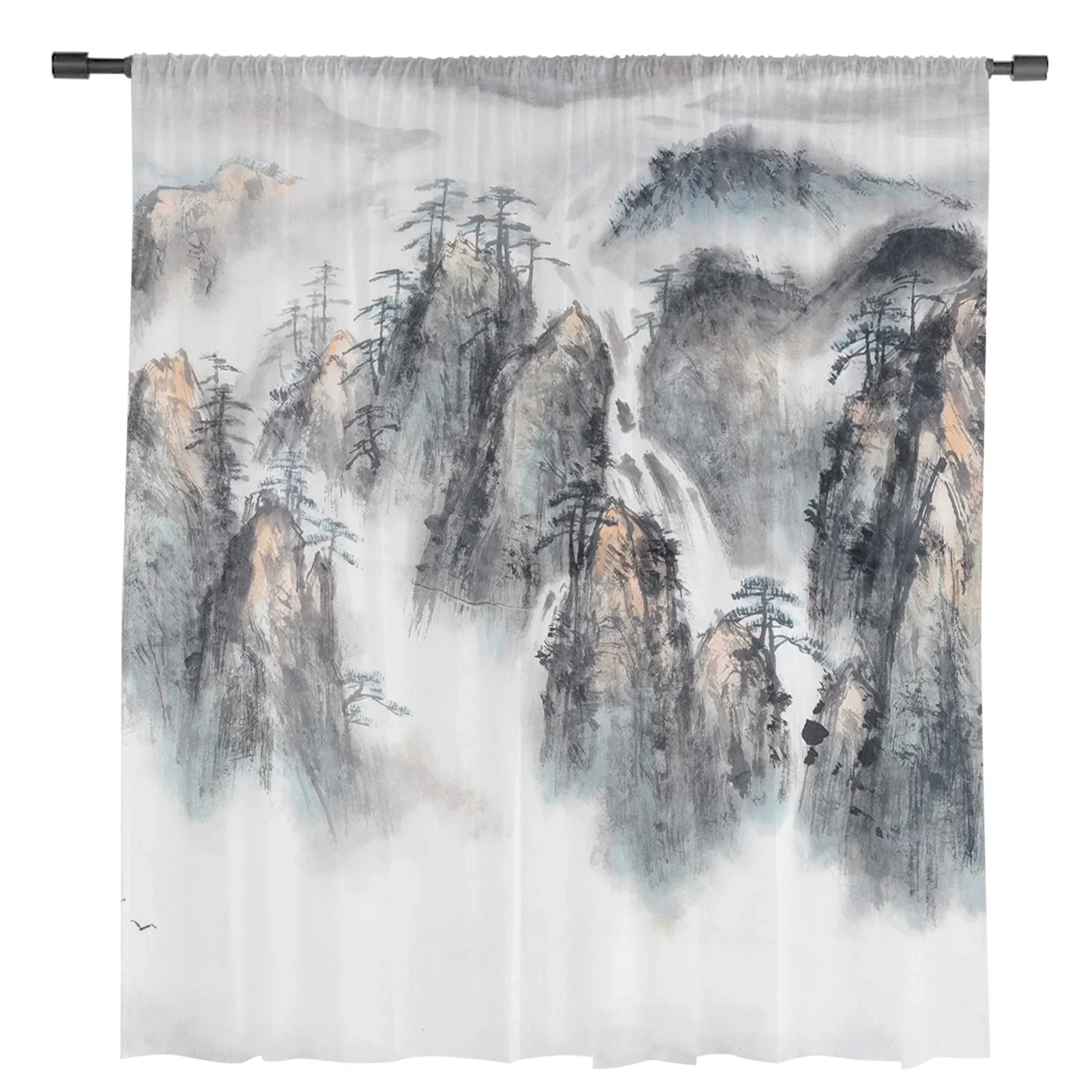 Китайский стиль пейзажная живопись тушью тюлевые шторы гостиная кухня украшение