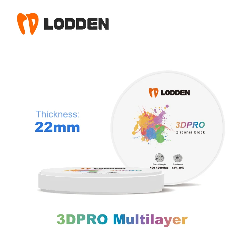 

Lodden Dental Material Zirconia 5-Multilayer Block 98*22mm 3D PRO Multilayer Zirconia Disc Cad Cam Open System Dental Lab use